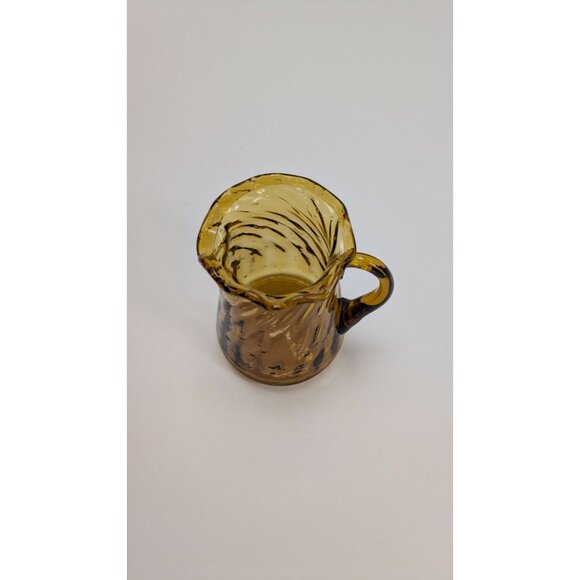 Amber Glass Pitcher Swirled Design Ruffled Rim Vintage - Picture 2 of 13